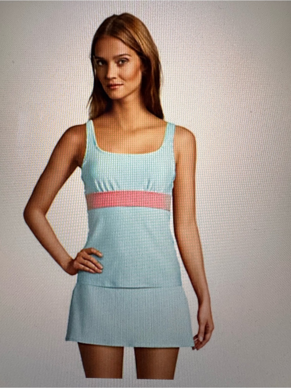 NWT Lands' End Light Blue Swimsuit Set Top with Pink Empire Band & Skirt